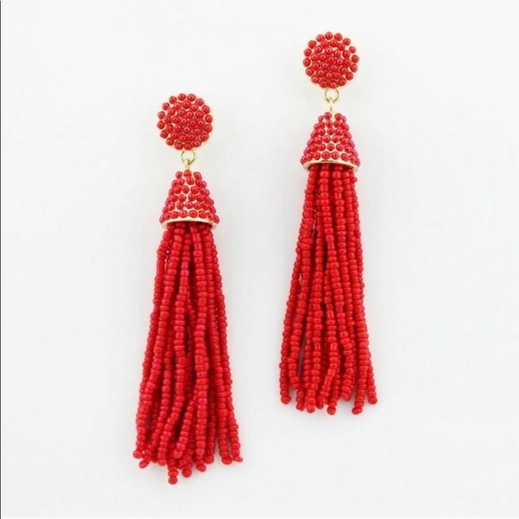Red Seed Bead Tassel Earrings - Picture 3 of 3